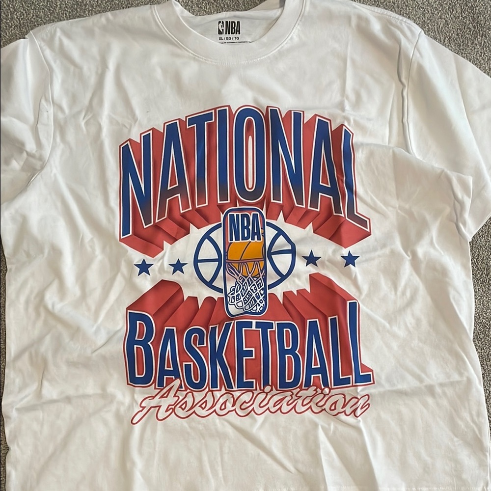 NBA White Tee with Red and Blue Graphic